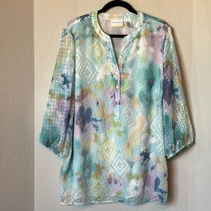 Alfred Dunner Watercolor Blouse Beaded Neckline 20W Lined